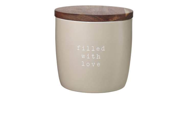 Dose Hey! 15 cm aus Keramik in beige.