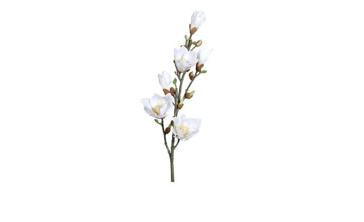 Magnolie 92 cm aus Kunststoff mit weißen Blüten und braunen Stiel.