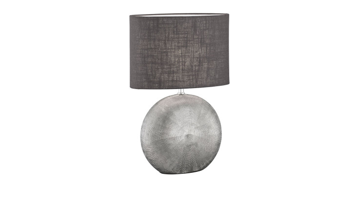 Tischleuchte Foro 53 cm in silber mit grauem Lampenschirm.