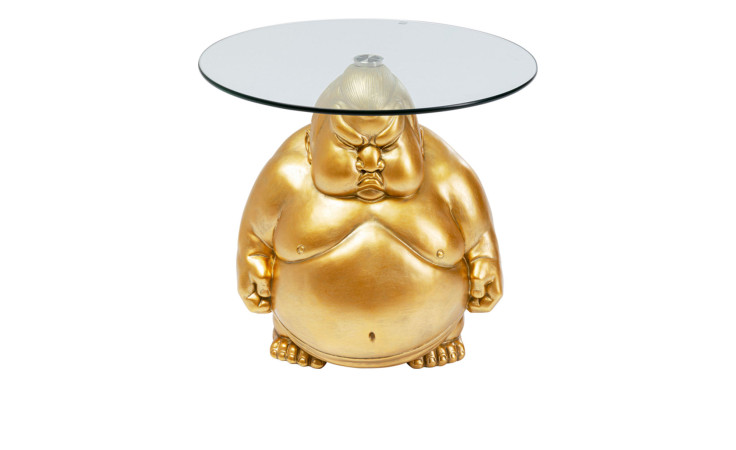 Beistelltisch Monk Gold in einer goldenen Ausführung mit einer runden Glasplatte