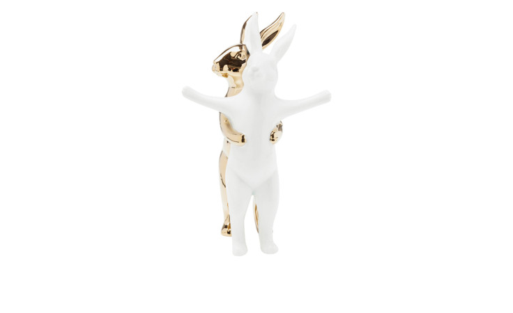 Deko-Hasen Hugging Rabbits 24,5 cm in Gold und Weiß