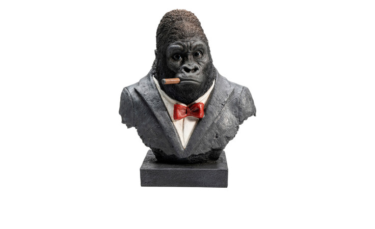 Deko-Gorilla Smoking Gorilla 47,5 cm in einem Anzug auf einem Podest