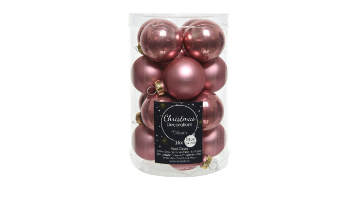 Christbaumkugel-Set 3,5 cm 16 tlg. in pink.