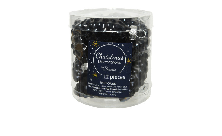 Christbaumanhänger-Set Zapfen 12 tlg. in schwarz glänzend und matt.