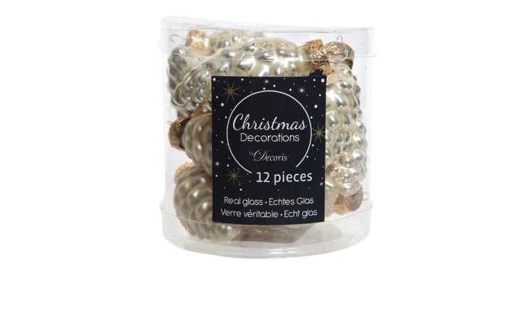 Christbaumanhänger-Set Zapfen 12 tlg. in creme/perle matt und glänzend.