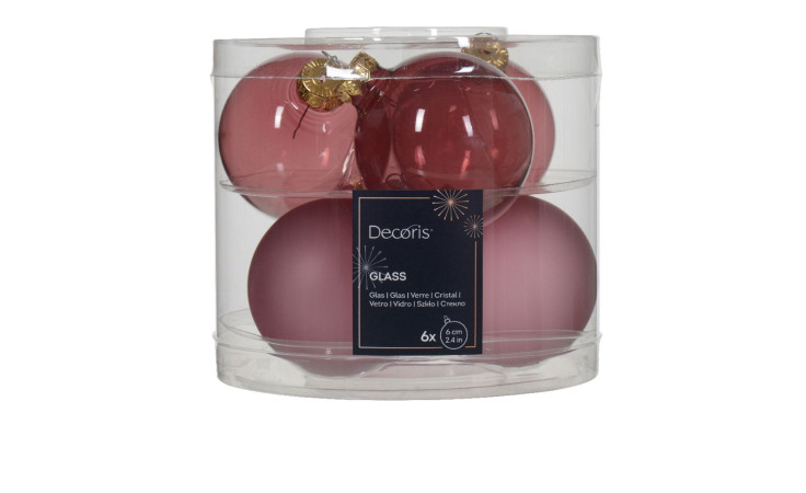 Christbaumkugel-Set 6 cm 6 tlg. in pink.