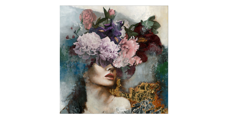 Handpainting Original Flower Face 40 x 40 cm, Frau mit Blumen