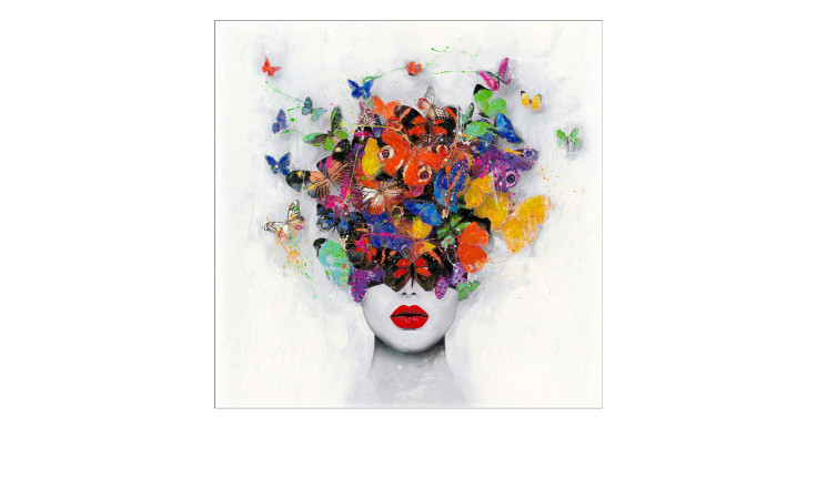 Handpainting 100 x 100 cm, Frau mit Schmetterlingen