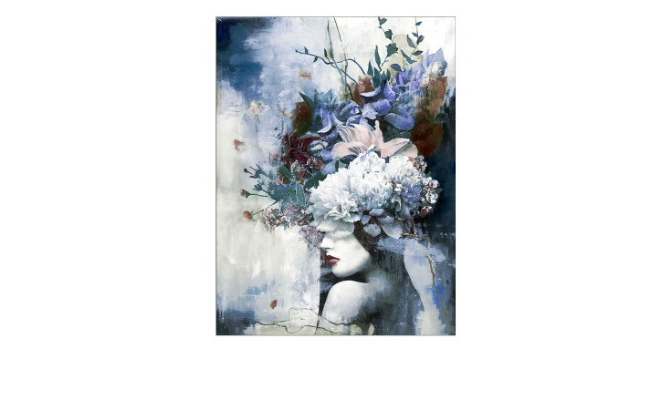 Glasbild Original Flower Face 60 x 80 cm. Blumen mit einer Frau