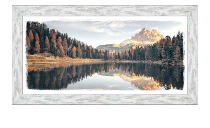 Rahmenbild Bergsee 69 x 129 cm, Seelandschaft mit Bergen