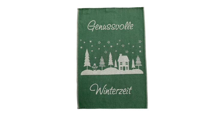 Geschirrtuch 50 x 70 cm  in grün mit winterlichem Motiv und Aufschrift.