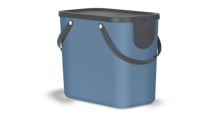 Recycling Müllsystem Albula 25 l aus blauem Kunststoff und schwarzem Decke und Griffen.