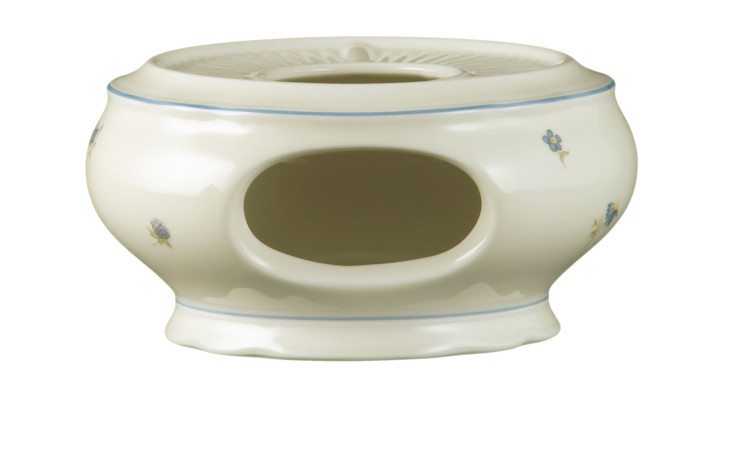 Stövchen Marieluise 15,3 cm aus Porzellan in beige mit floralem Motiv. Ansicht von vorn.