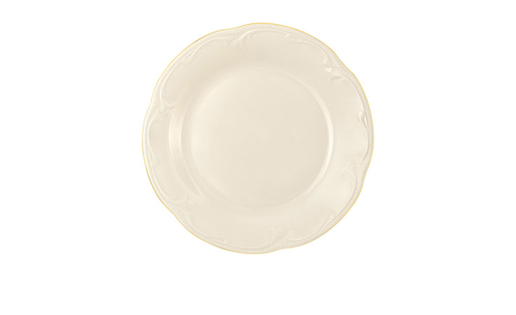 Speiseteller Rubin 25,4 cm aus Porzellan in beige mit goldenem Rand.