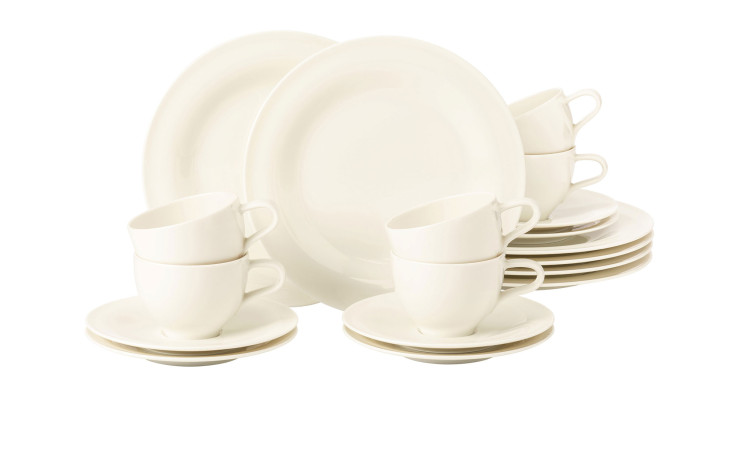 Kaffeeservice Medina aus Porzellan in beige bestehend aus 18 Teilen.
