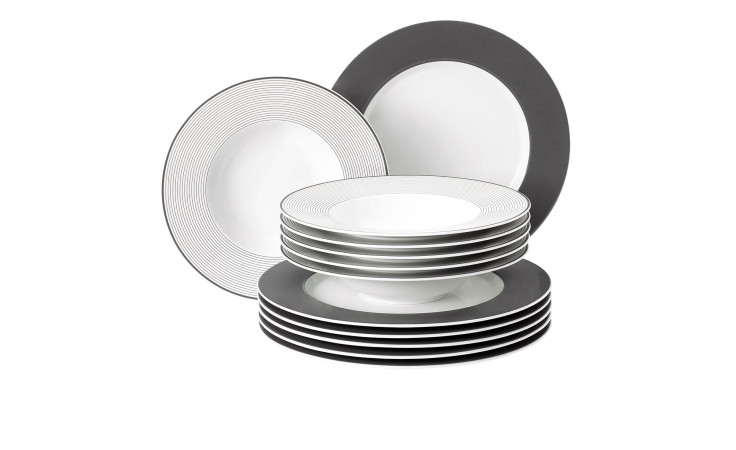 Tafel-Service No Limits aus Porzellan in weiß und anthrazit bestehend aus 12 Teilen.