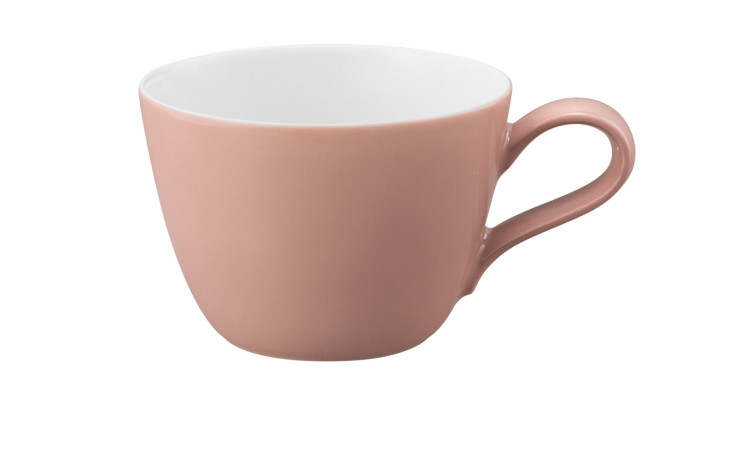 Kaffeetasse Life 240 ml aus Porzellan in weiß und rosa.