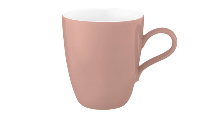 Becher Fashion Life 400 ml aus Porzellan in weiß und rosa.