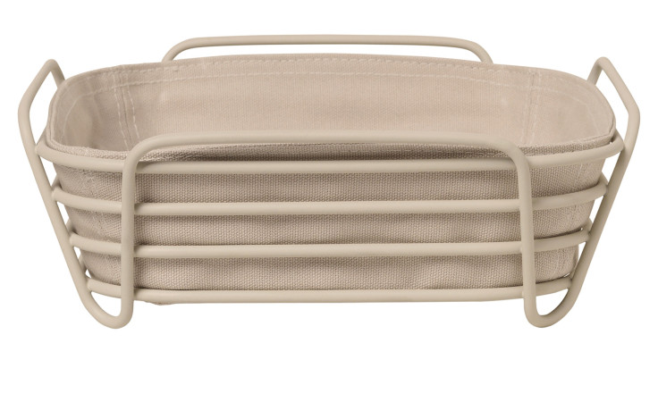 Brotkorb Delara 25,8 x 25,8 cm aussen aus Stahl in taupe, innen der Bezug aus Baumwolle in taupe.