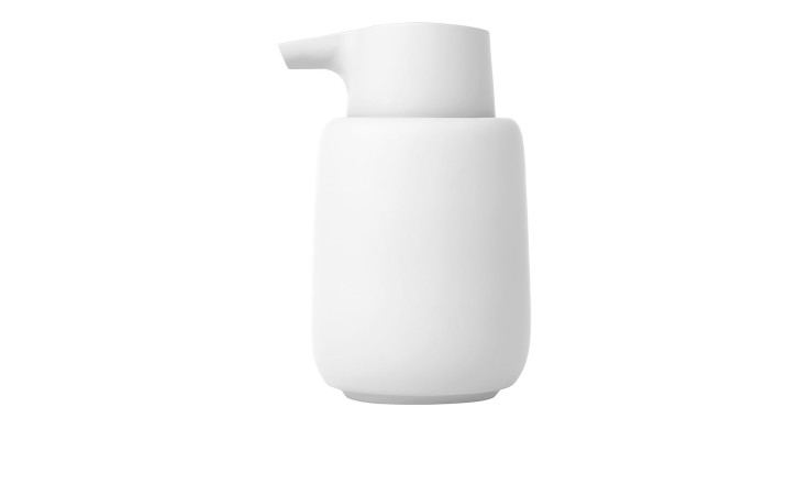 Seifenspender Sono 250 ml aus Keramik, Kunststoff und Silikon in weiß.