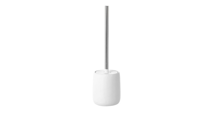 WC-Bürste Sono 39 cm aus Silikon und Keramik in weiß mit einem silbernen Stiel aus Edelstahl.