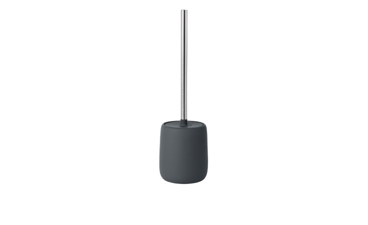 WC-Bürste Sono 39 cm aus Edelstahl, Silikon und Keramik in grau und einem silbernen Stiel.