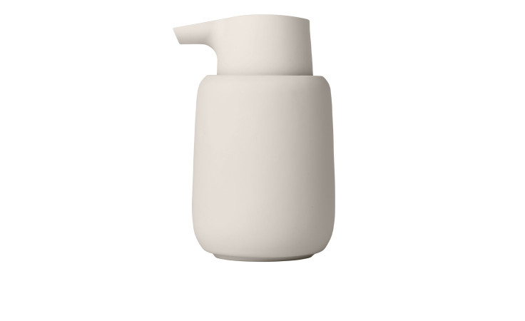Seifenspender Sono 250 ml aus Silikon, Keramik und Kunststoff in beige.