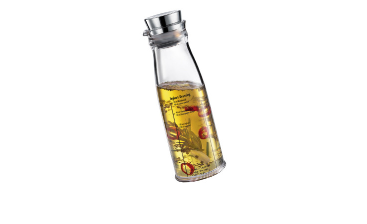 Dressing Shaker aus Acryl mit Rezepten