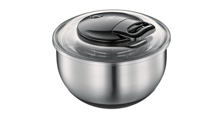 Salatschleuder Turbo aus Edelstahl in silber und schwarz