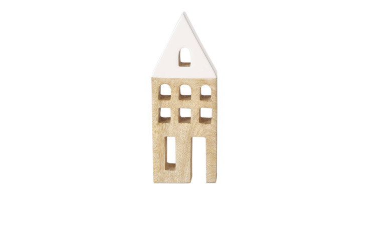Haus 28 cm aus Holz mit einem weißen Dach.