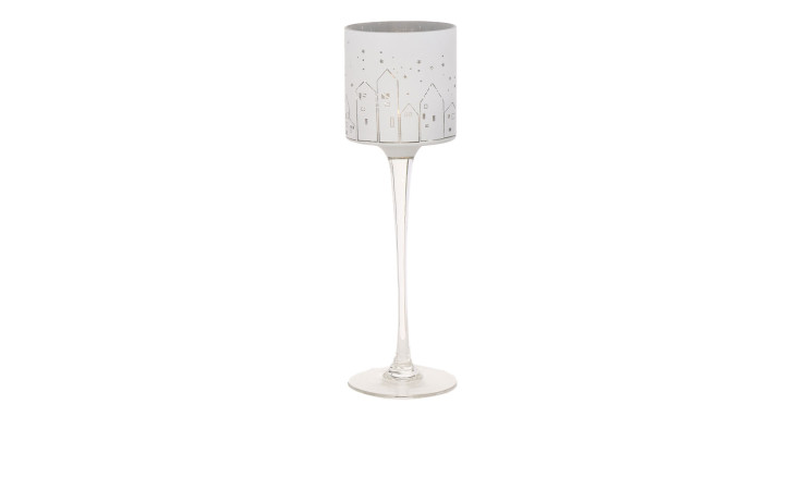 Windlicht 30 cm aus Glas in weiß mit transparentem Stiel.