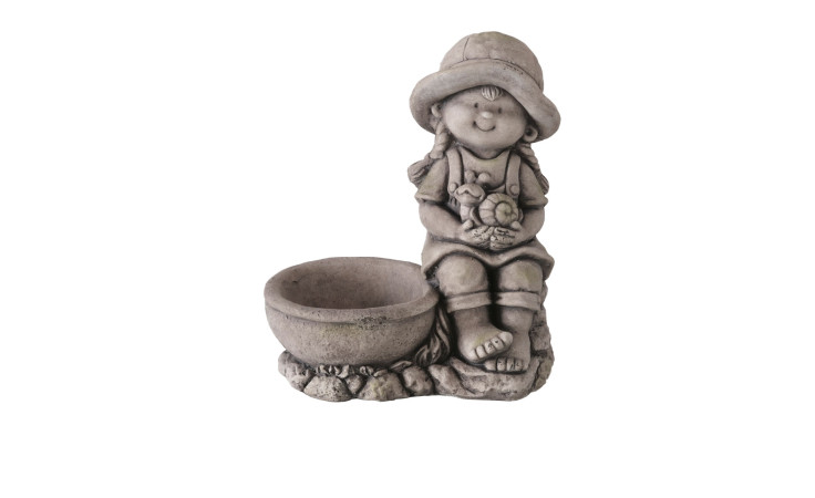 Vogeltränke Linja 35 cm mit Jungen-Figur in grau aus Kunststoff