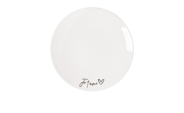 Frühstücksteller Je taime 21 cm in weiß mit schwarzer Schrift 