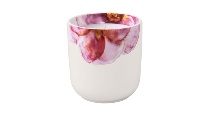 Duftkerze Rose Garden 9 cm in weiß mit Rosen-Motiven