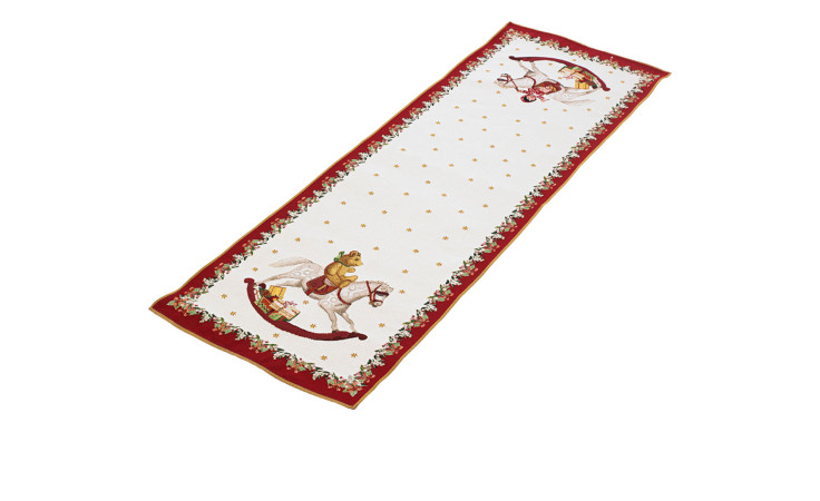 Tischläufer Gobelin XL Toys Fantasy 49 x 143 cm in weiß und rot.