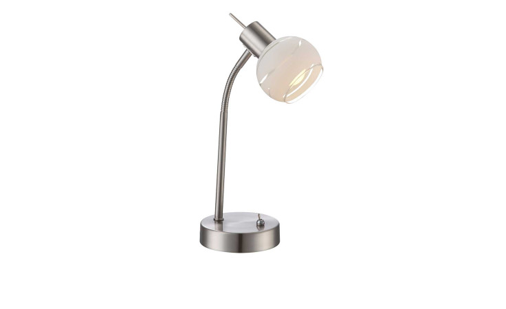 Tischleuchte Elliott aus Nickel in silber mit einem Klarglas mit weißer Absetzung.