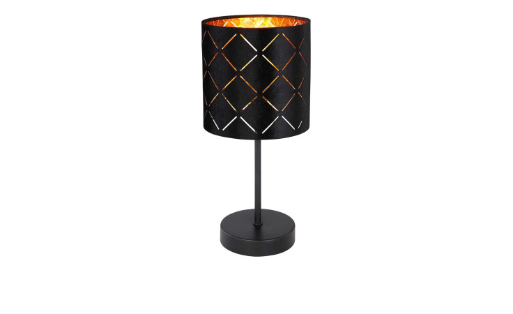 Tischleuchte Sunna aus Metall in schwarz und einem Schirm in schwarz und Gold.