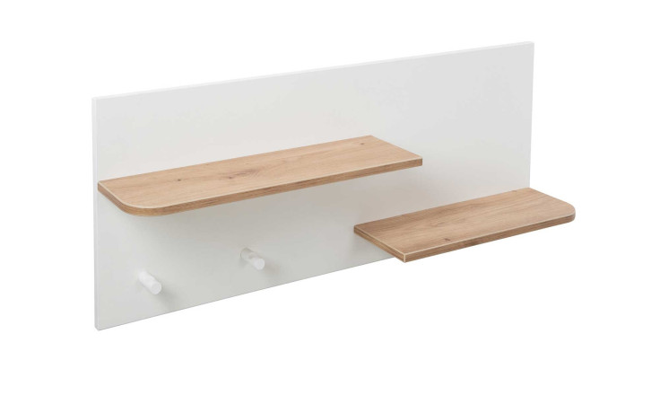 Wandgarderobe Pauline, weiß, mit zwei Ablagen in Artisan Eiche Dekor und zwei Haken