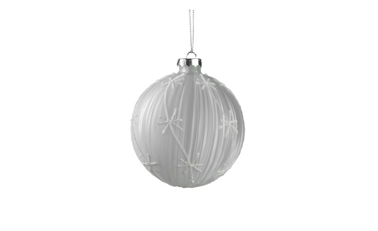 Christbaumkugel 10 cm in weiß mit Glitzer und Bemalung.