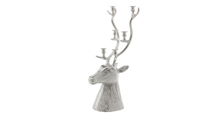 Hirsch-Kerzenhalter 73 cm aus Aluminium in der Farbe silber.