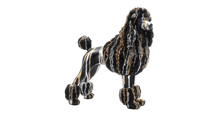 Pudel 34 cm in schwarz, gold und silber aus Kunststoff.
