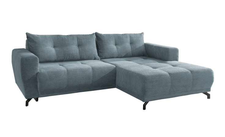 Wohnlandschaft Aurich mit blauem Cord-Stoff bezogen, mit Ottomane rechts und 2 Rückenkissen