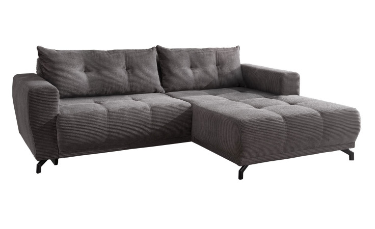 Wohnlandschaft Aurich mit grauem Cord-Stoff bezogen, mit Ottomane rechts und 2 Rückenkissen