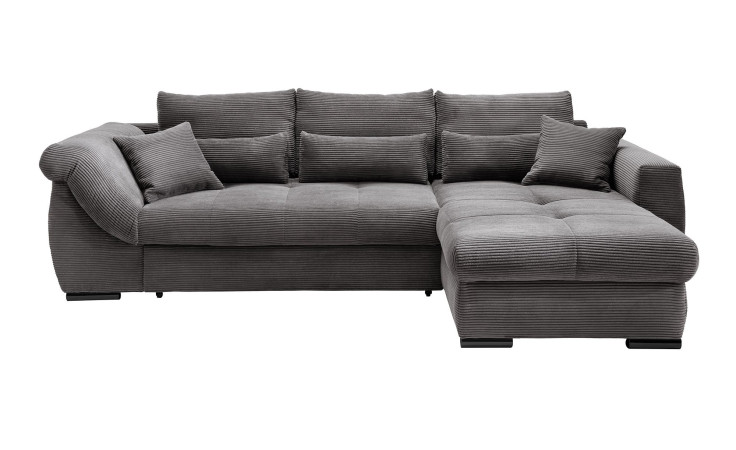 Wohnlandschaft Folkestone mit grauem Cord-Stoff bezogen, Ottomane rechts, mit 8 Kissen