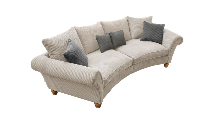 Megasofa Bordeaux in der Farbe beige mit grauen und beigen Kissen