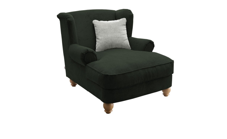 Loveseat Bordeaux in der Farbe moosgrün mit einem silberfarbigem Kissen