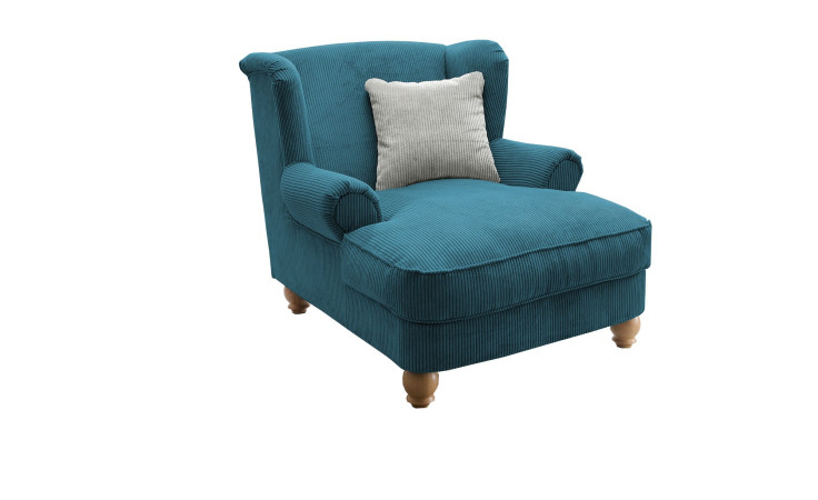 Loveseat-Sessel Bordeaux in der Farbe petrol mit einem silberfarbenen Kissen