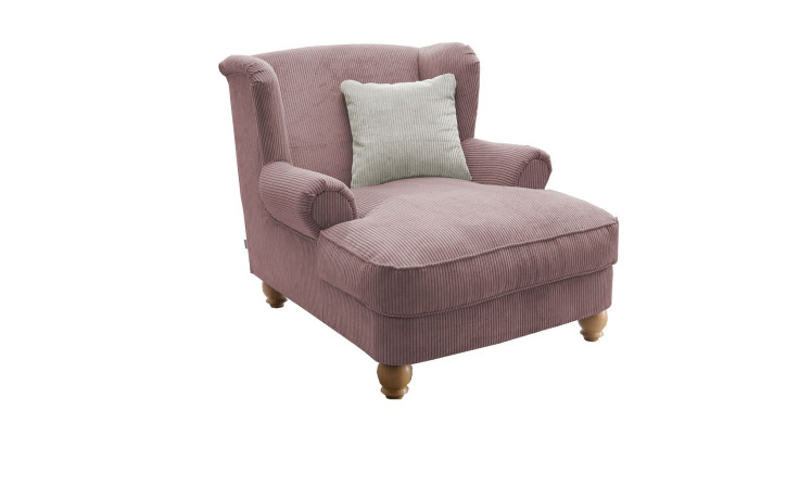 Loveseat-Sessel Bordeaux in der Farbe rosa mit einem silberfarbenen Kissen