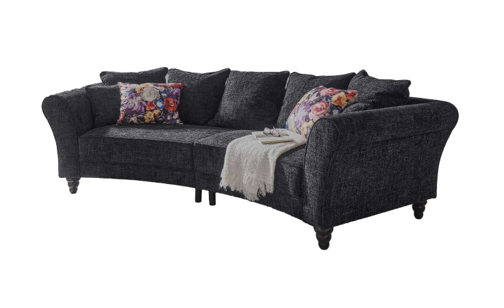 Big Sofa in Anthrazit mit Kissen in Bezugsfarbe sowie floralem Muster