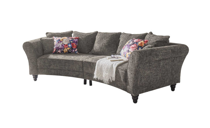 Big Sofa in Mixed Grey mit Kissen in Bezugsfarbe sowie floralem Muster
